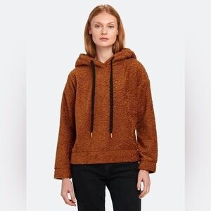 J.O.A. Sherpa Hoodie Maple Brown Fleece Drawstring Relaxed Fit Small
